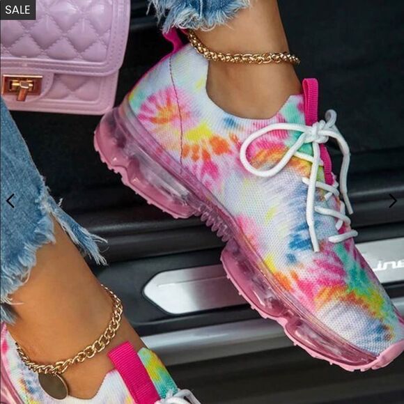 La Sheelah Shoes - NEW Bubble Air Cushion Lace Up Knitted multi-Color (Tie-Died) Sneaker